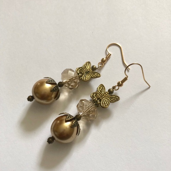 Handmade Dangle Earrings Brass Butterflies 2” Long - Picture 3 of 4